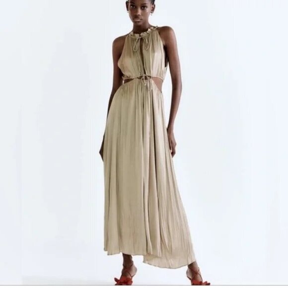 Zara Dresses & Skirts - NWT Zara Wrinkle Look Satin Effect Sleeveless Cut Out Midi Dress - Size XL
